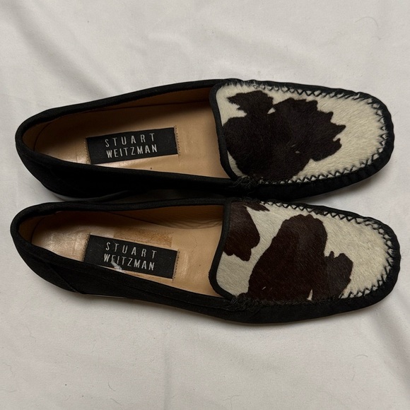 Vintage Stuart Weitzman Cow Print Pony Hair & Black Nylon Women's Loafers - Picture 1 of 6